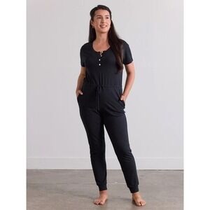 Avocado Modal Short Sleeve Jumpsuit Black Henley Drawstring HS0069W000S Womens S